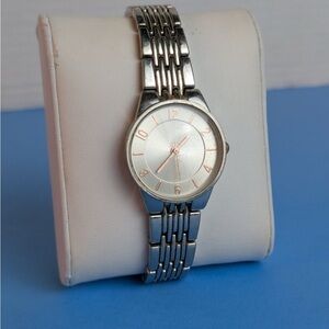 Silver Metal Watch with White Dial